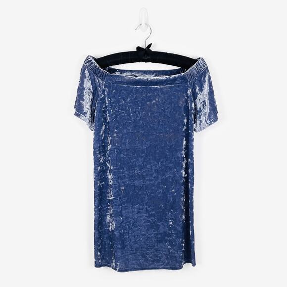 Forever 21 Velvet Mini Dress Size M Blue Off Shoulder Glam Retro Party Cocktail - Picture 3 of 11
